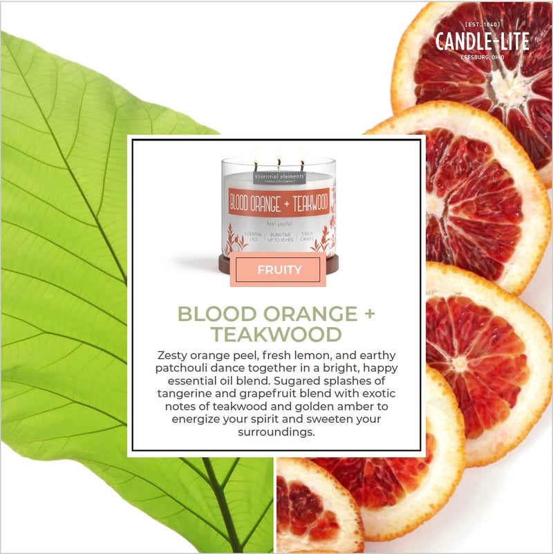 Essential Elements by Candle-lite Scented Candles, Blood Orange & Teakwood Fragrance, One 14.75 oz. Three-Wick Aromatherapy Candle with 45 Hours of Burn Time, Off-White Color - Image 4